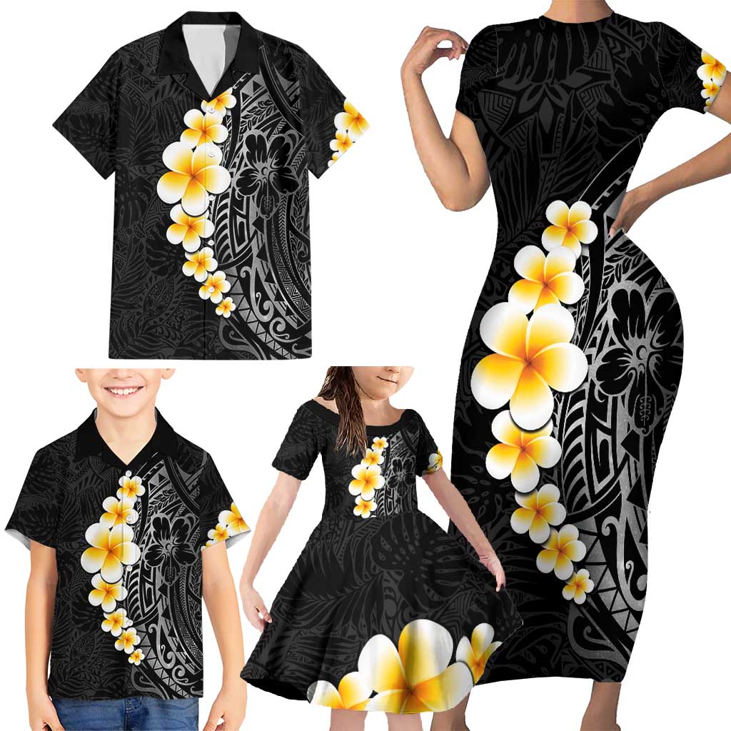 Black Tropical Plumeria With Galaxy Polynesian Art Family Matching Short Sleeve Bodycon Dress and Hawaiian Shirt LT14 - Polynesian Pride