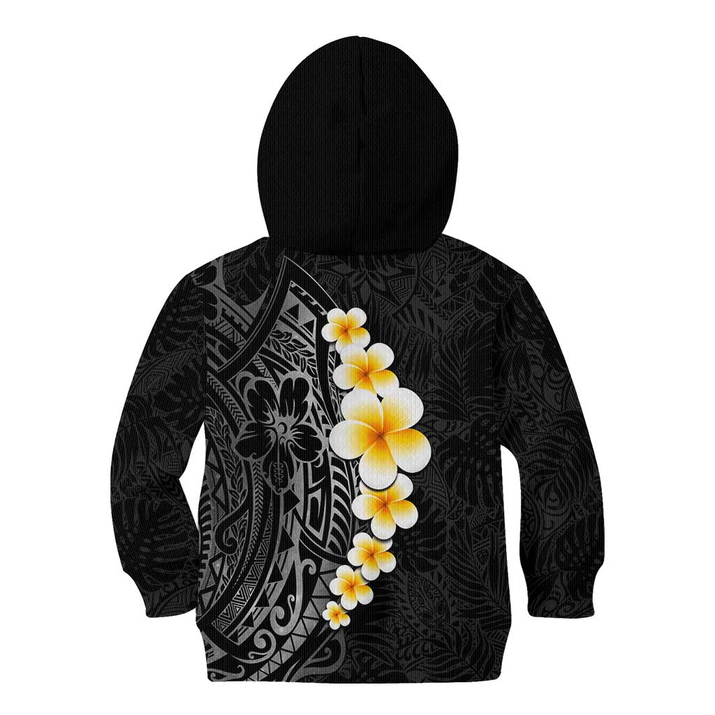 Black Tropical Plumeria With Galaxy Polynesian Art Kid Hoodie