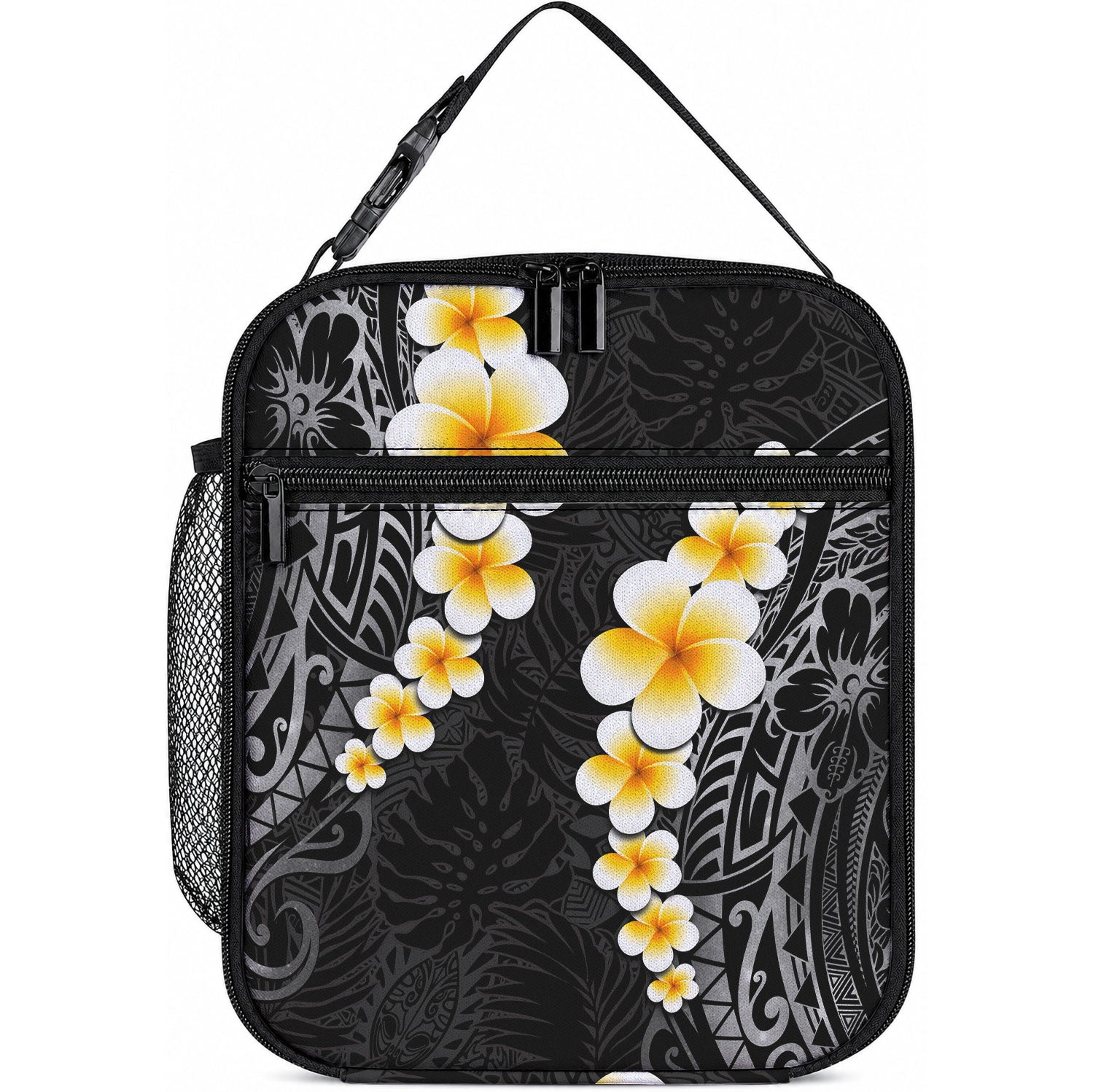 Black Tropical Plumeria With Galaxy Polynesian Art Lunch Bag