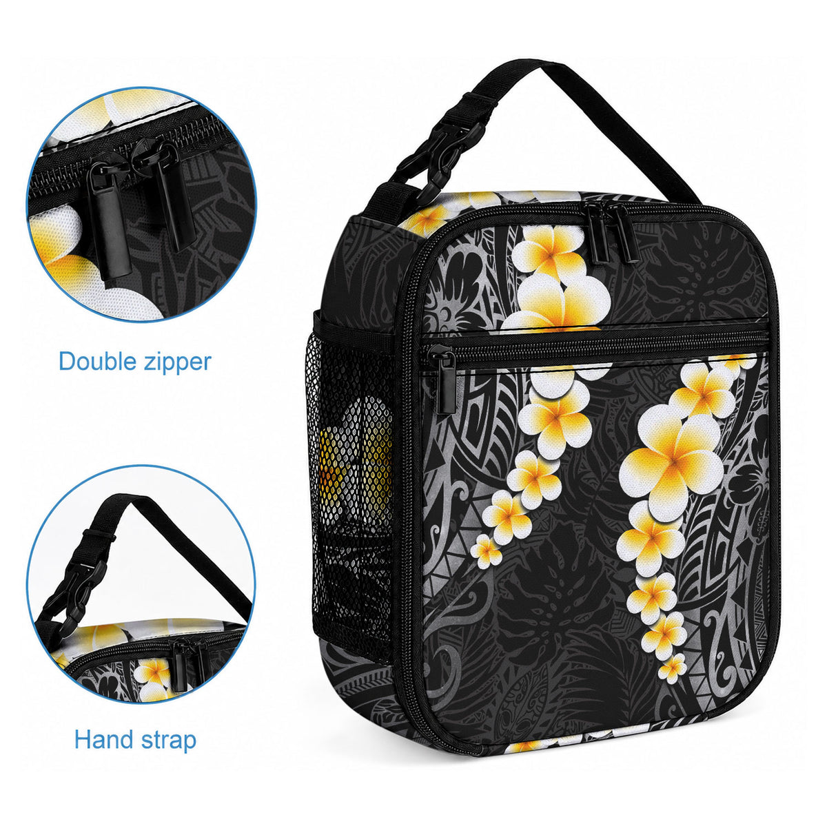 Black Tropical Plumeria With Galaxy Polynesian Art Lunch Bag