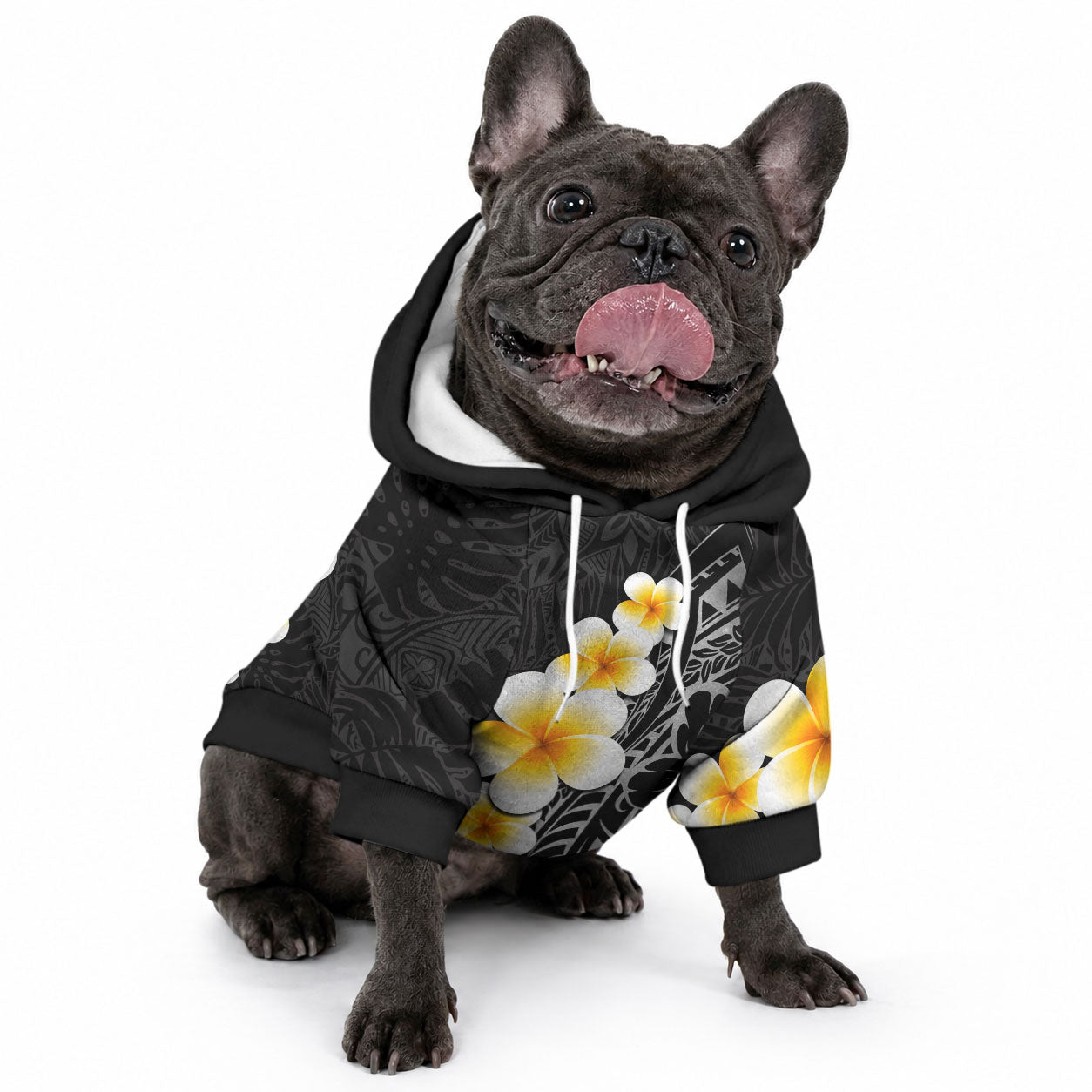 Black Tropical Plumeria With Galaxy Polynesian Art Pet Hoodie