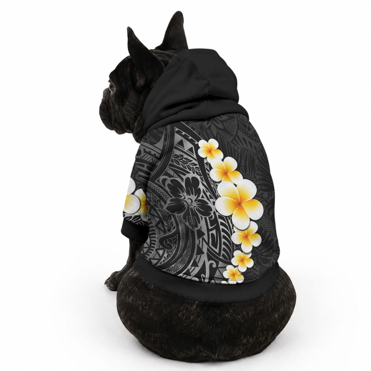 Black Tropical Plumeria With Galaxy Polynesian Art Pet Hoodie