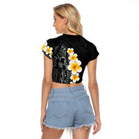Black Tropical Plumeria With Galaxy Polynesian Art Raglan Cropped T Shirt LT14 - Polynesian Pride