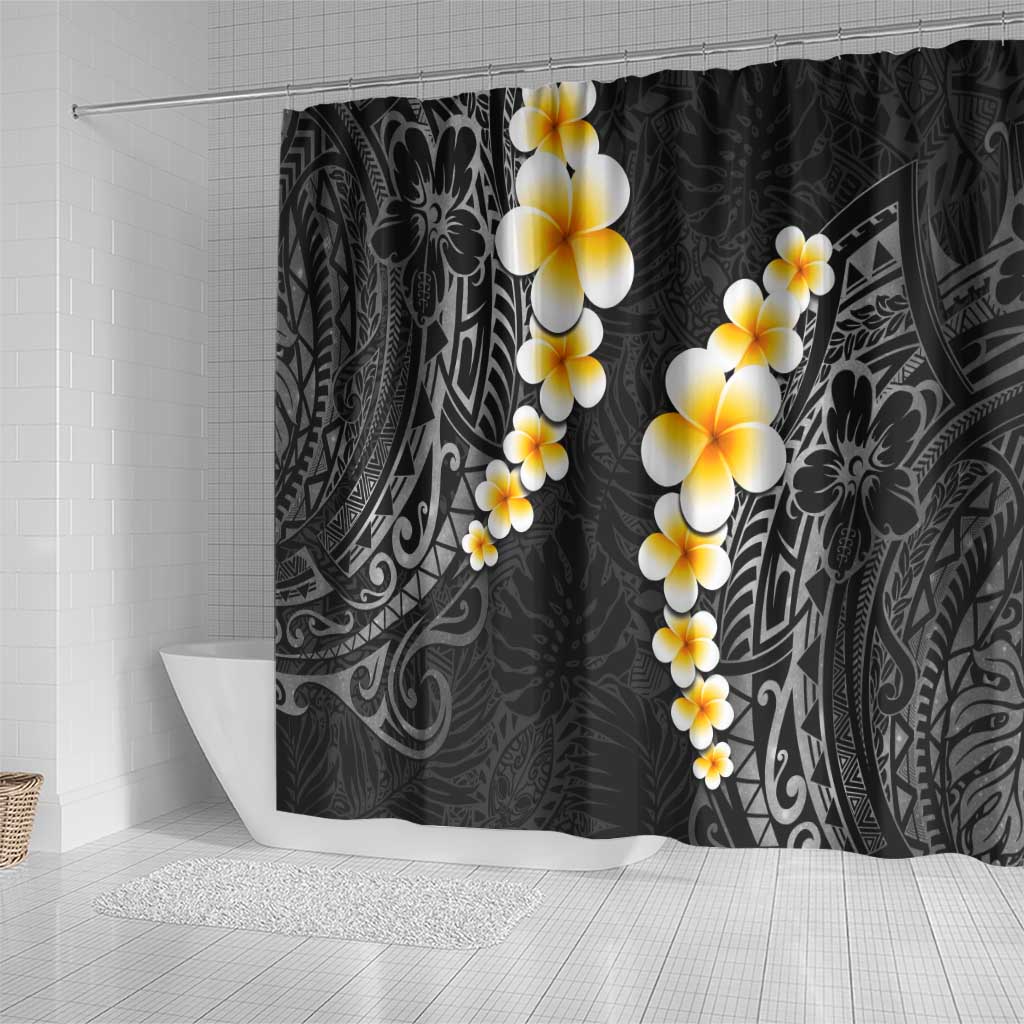 Black Tropical Plumeria With Galaxy Polynesian Art Shower Curtain