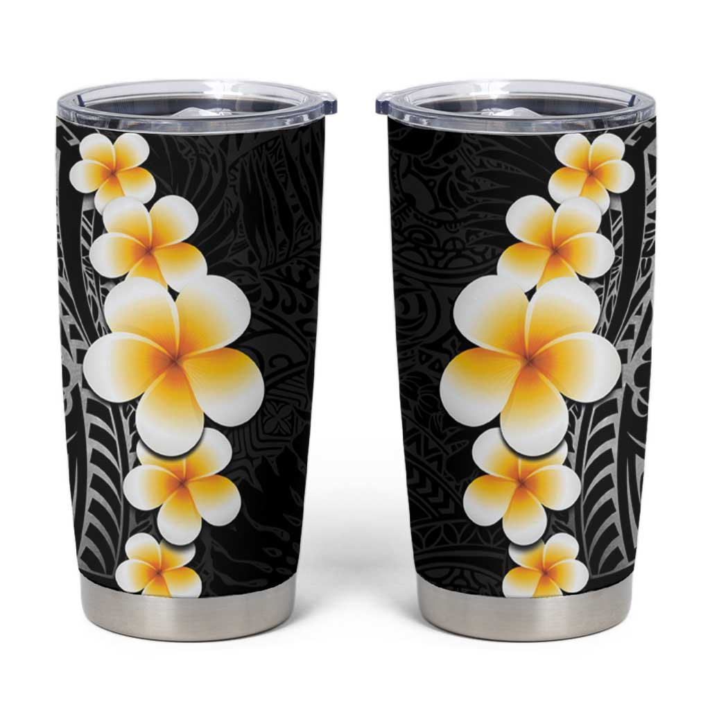 Black Tropical Plumeria With Galaxy Polynesian Art Tumbler Cup