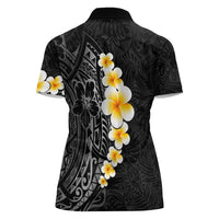 Black Tropical Plumeria With Galaxy Polynesian Art Women Polo Shirt