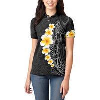 Black Tropical Plumeria With Galaxy Polynesian Art Women Polo Shirt