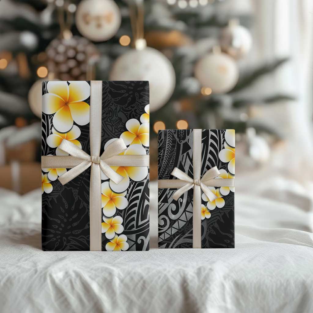 Black Polynesia Wrapping Paper Plumeria Tropical Leaves With Galaxy Polynesian Art LT14 - Polynesian Pride