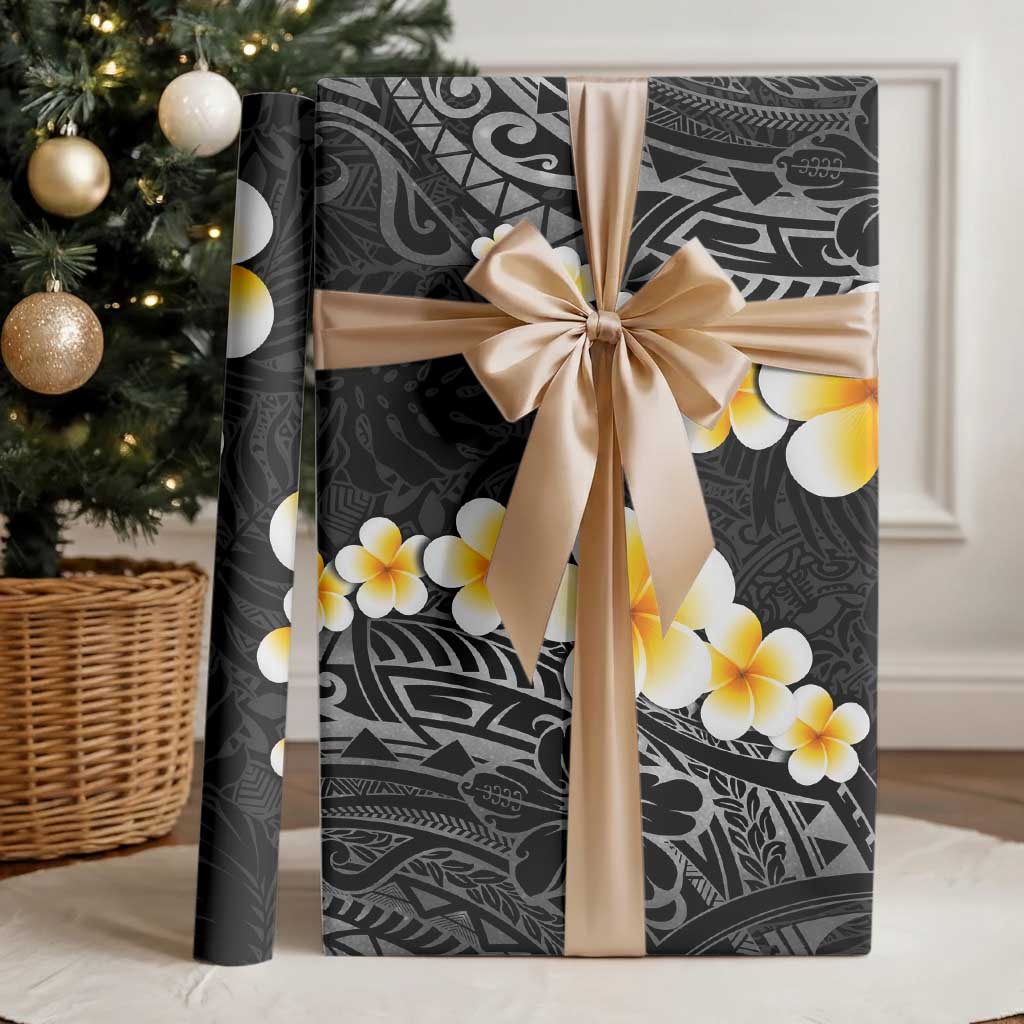 Black Polynesia Wrapping Paper Plumeria Tropical Leaves With Galaxy Polynesian Art LT14 - Polynesian Pride