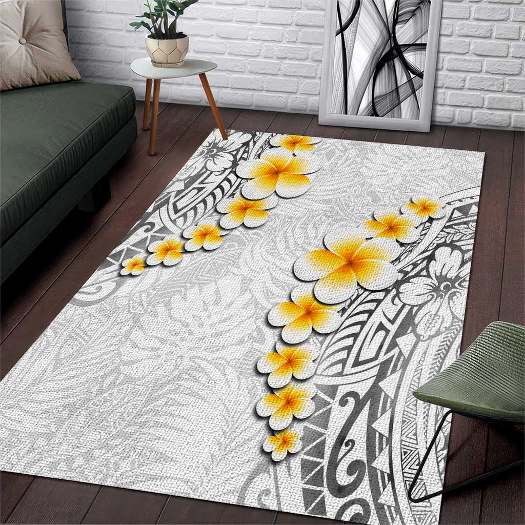 White Tropical Plumeria With Galaxy Polynesian Art Area Rug