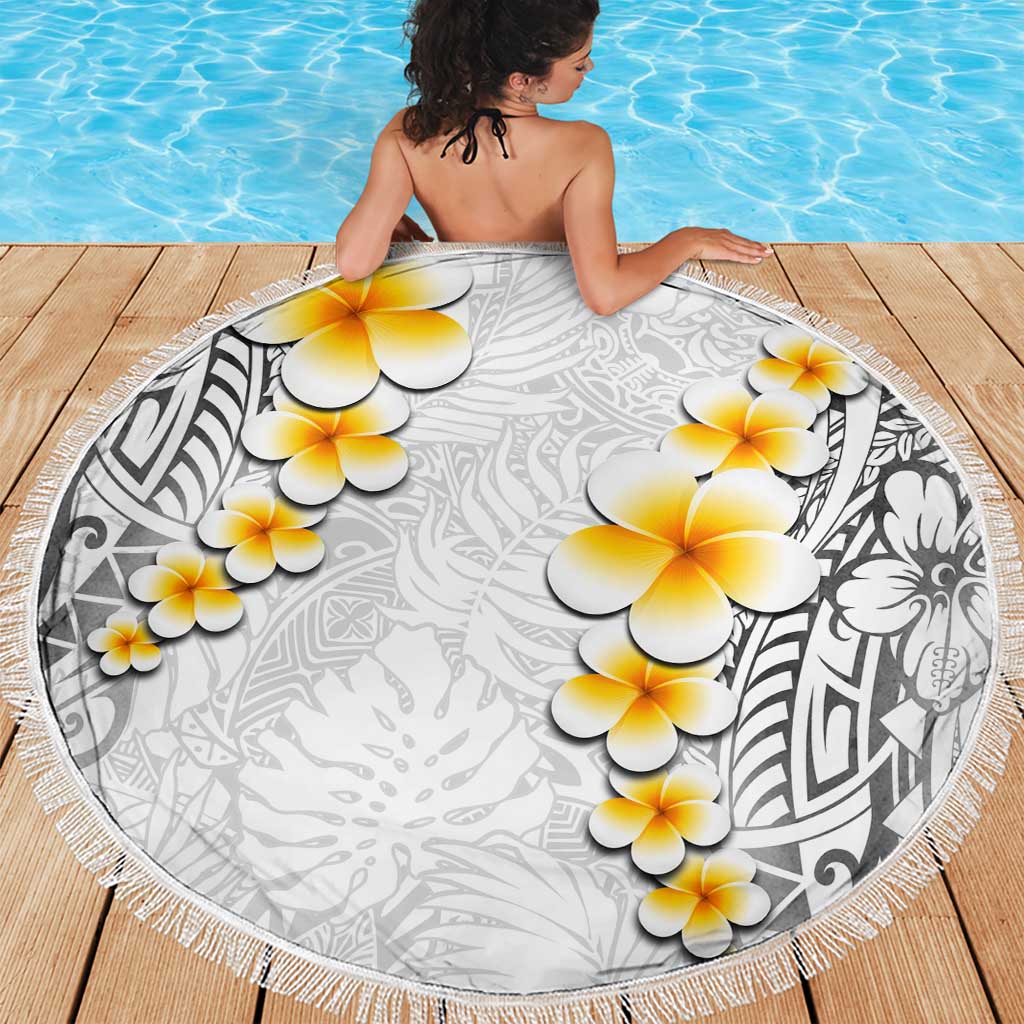 White Tropical Plumeria With Galaxy Polynesian Art Beach Blanket