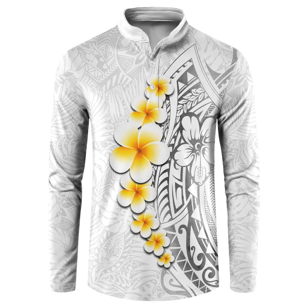 White Tropical Plumeria With Galaxy Polynesian Art Button Sweatshirt LT14 White - Polynesian Pride