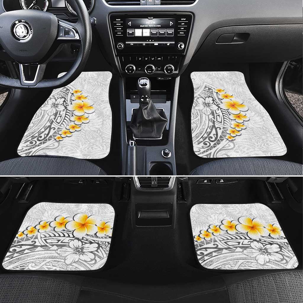 White Tropical Plumeria With Galaxy Polynesian Art Car Mats