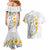 White Tropical Plumeria With Galaxy Polynesian Art Couples Matching Mermaid Dress and Hawaiian Shirt