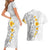 White Tropical Plumeria With Galaxy Polynesian Art Couples Matching Short Sleeve Bodycon Dress and Hawaiian Shirt