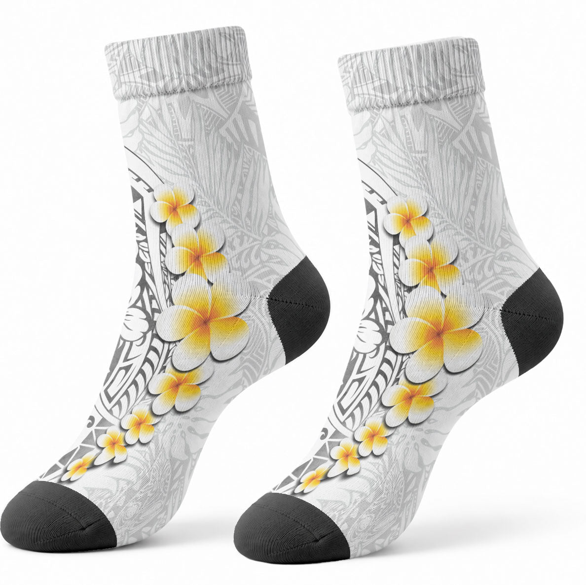 White Tropical Plumeria With Galaxy Polynesian Art Crew Socks LT14 - Polynesian Pride
