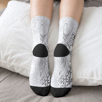 White Tropical Plumeria With Galaxy Polynesian Art Crew Socks LT14 - Polynesian Pride