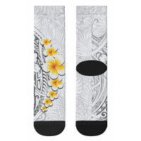 White Tropical Plumeria With Galaxy Polynesian Art Crew Socks LT14 - Polynesian Pride