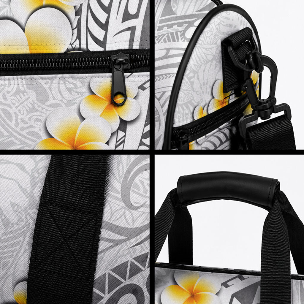 White Tropical Plumeria With Galaxy Polynesian Art Duffle Bag