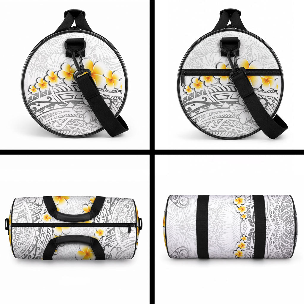 White Tropical Plumeria With Galaxy Polynesian Art Duffle Bag