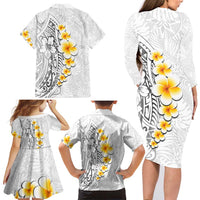 White Tropical Plumeria With Galaxy Polynesian Art Family Matching Long Sleeve Bodycon Dress and Hawaiian Shirt LT14 - Polynesian Pride