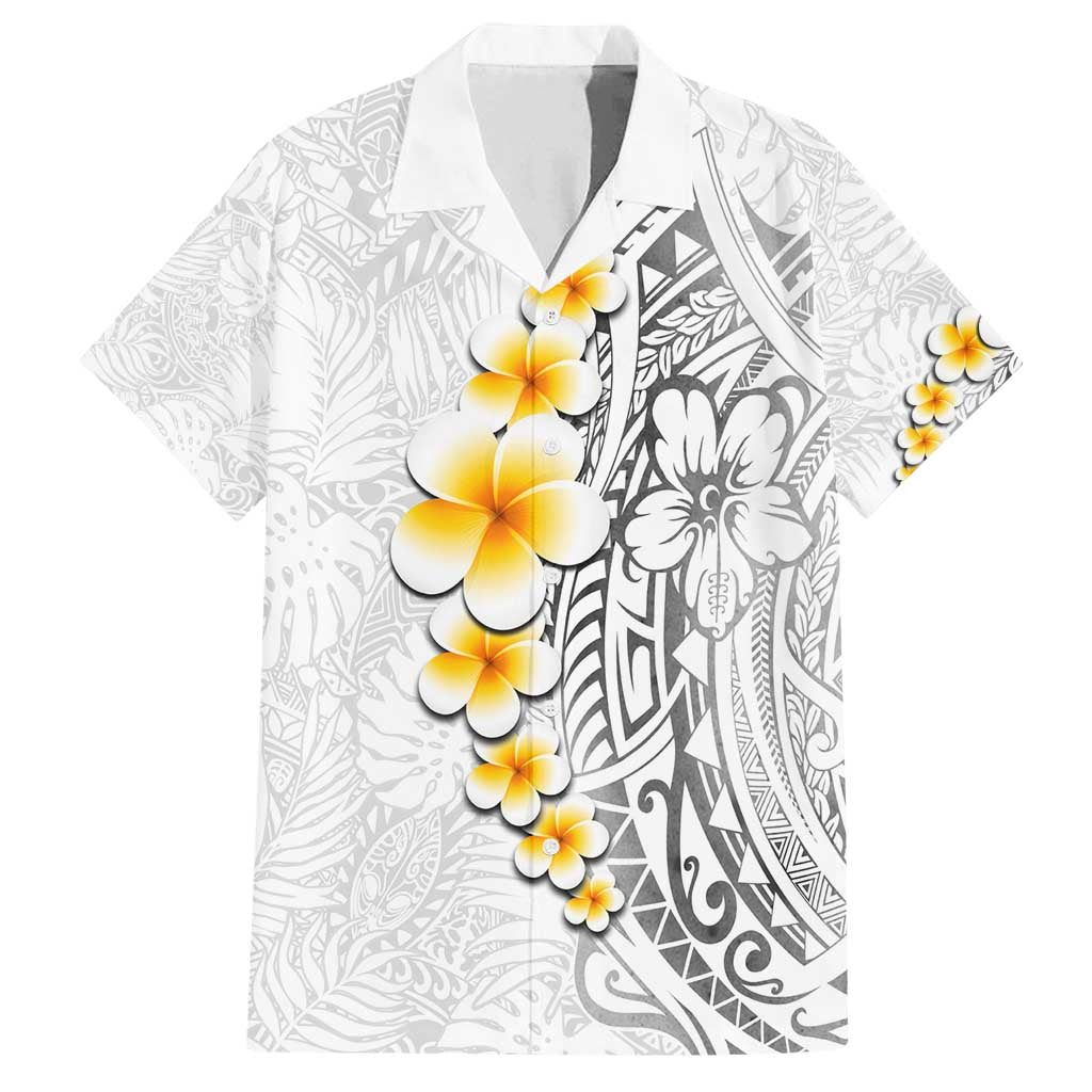 White Tropical Plumeria With Galaxy Polynesian Art Family Matching Long Sleeve Bodycon Dress and Hawaiian Shirt LT14 Dad's Shirt - Short Sleeve White - Polynesian Pride