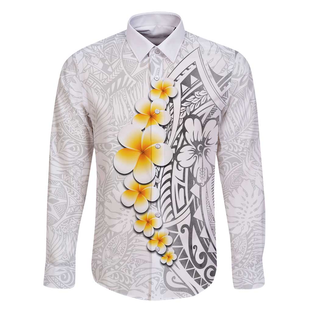 White Tropical Plumeria With Galaxy Polynesian Art Family Matching Long Sleeve Bodycon Dress and Hawaiian Shirt LT14 Dad's Shirt - Long Sleeve White - Polynesian Pride