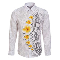 White Tropical Plumeria With Galaxy Polynesian Art Family Matching Long Sleeve Bodycon Dress and Hawaiian Shirt LT14 Dad's Shirt - Long Sleeve White - Polynesian Pride