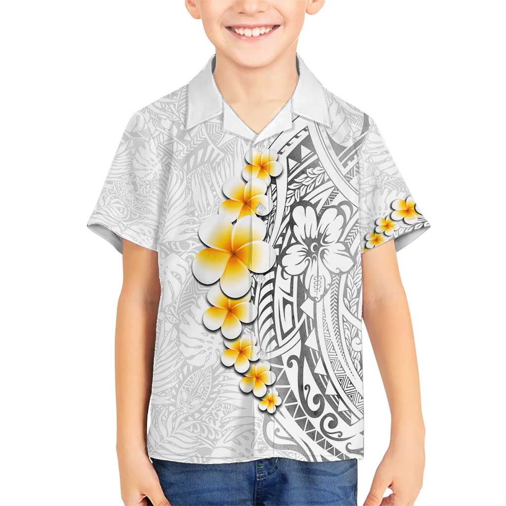 White Tropical Plumeria With Galaxy Polynesian Art Family Matching Off Shoulder Maxi Dress and Hawaiian Shirt