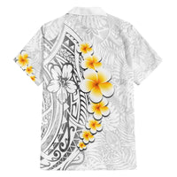 White Tropical Plumeria With Galaxy Polynesian Art Family Matching Puletasi and Hawaiian Shirt