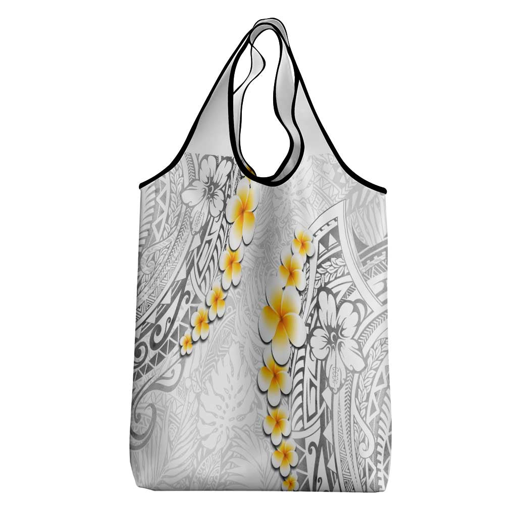 White Tropical Plumeria With Galaxy Polynesian Art Grocery Bag
