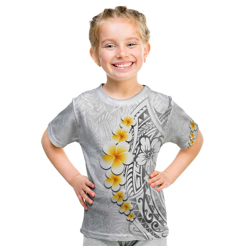 White Tropical Plumeria With Galaxy Polynesian Art Kid T Shirt LT14 White - Polynesian Pride
