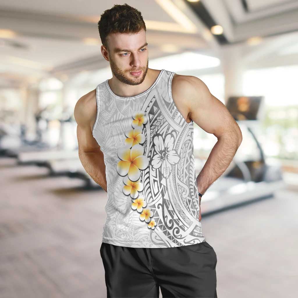 White Tropical Plumeria With Galaxy Polynesian Art Men Tank Top