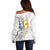 White Tropical Plumeria With Galaxy Polynesian Art Off Shoulder Sweater