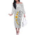 White Tropical Plumeria With Galaxy Polynesian Art Off The Shoulder Long Sleeve Dress