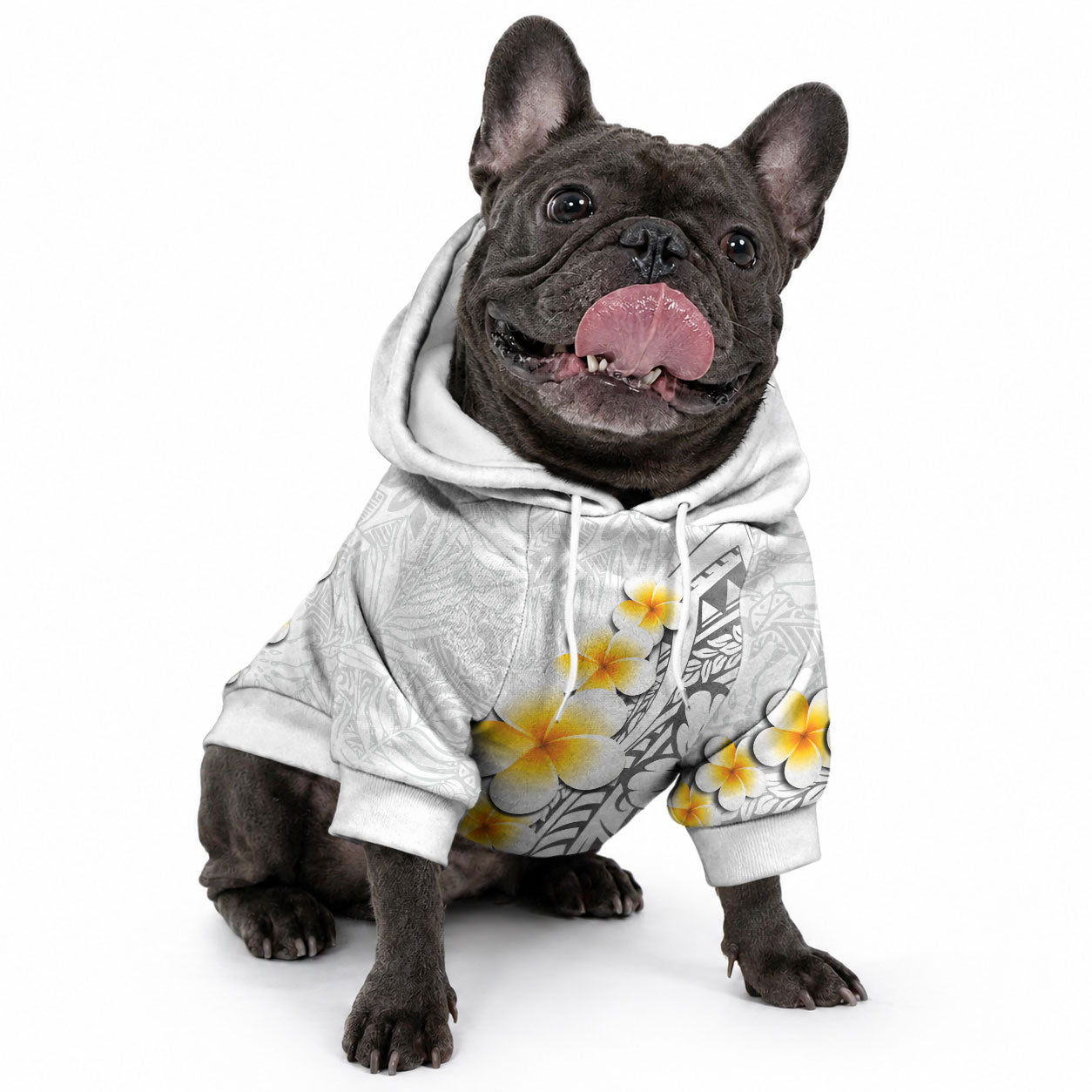 White Tropical Plumeria With Galaxy Polynesian Art Pet Hoodie