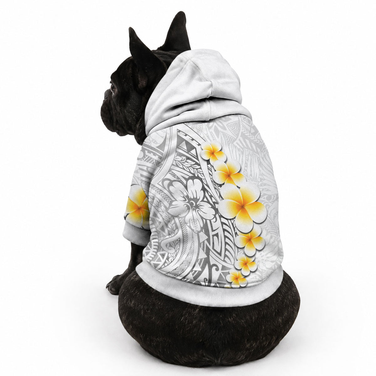 White Tropical Plumeria With Galaxy Polynesian Art Pet Hoodie