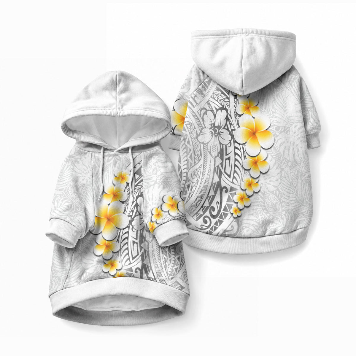 White Tropical Plumeria With Galaxy Polynesian Art Pet Hoodie