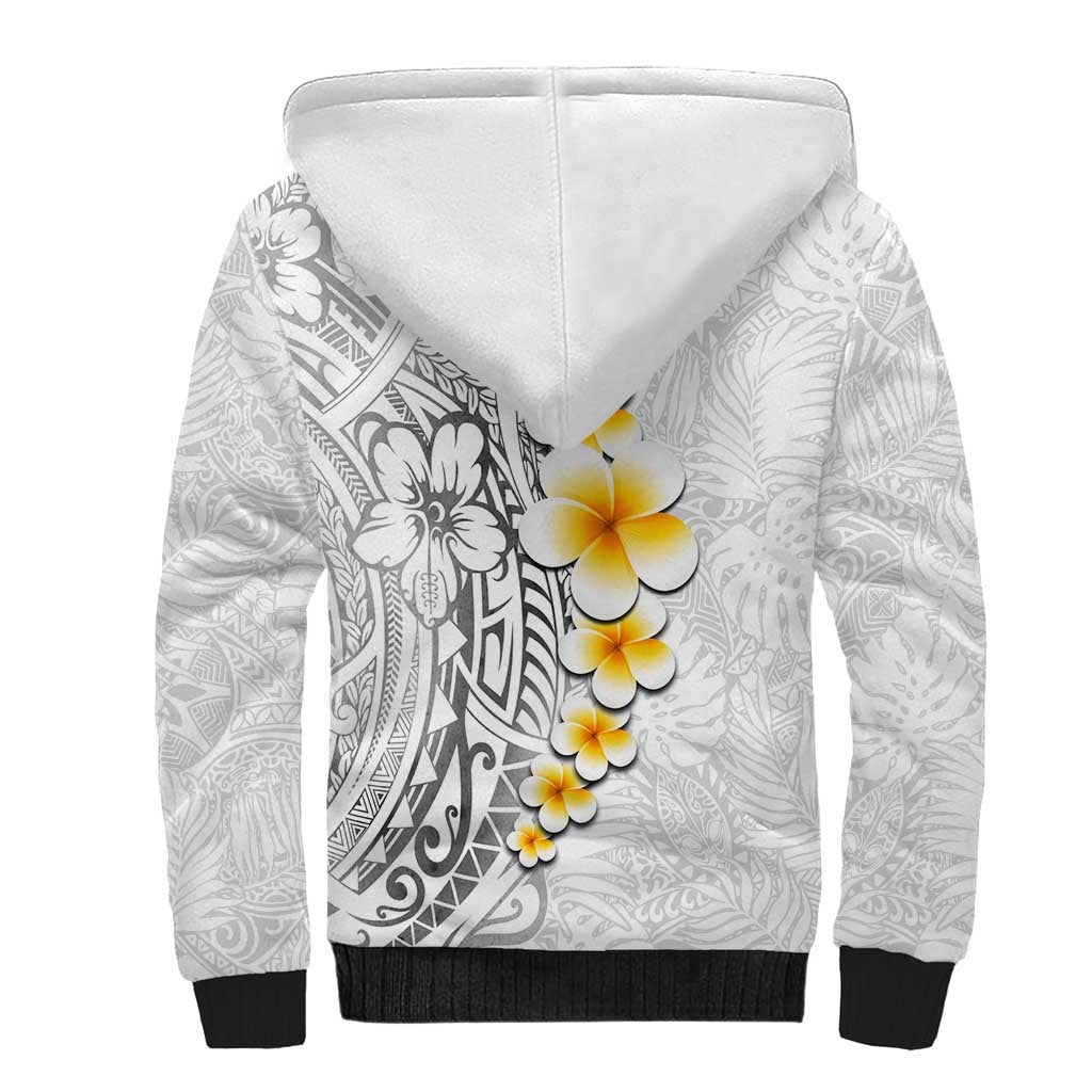 White Tropical Plumeria With Galaxy Polynesian Art Sherpa Hoodie