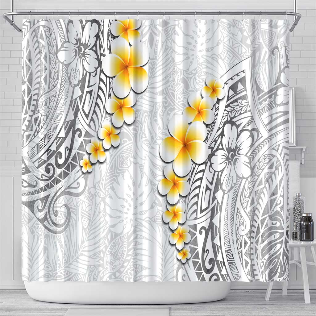White Tropical Plumeria With Galaxy Polynesian Art Shower Curtain LT14 - Polynesian Pride