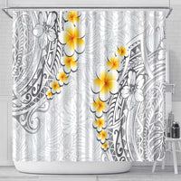 White Tropical Plumeria With Galaxy Polynesian Art Shower Curtain LT14 - Polynesian Pride