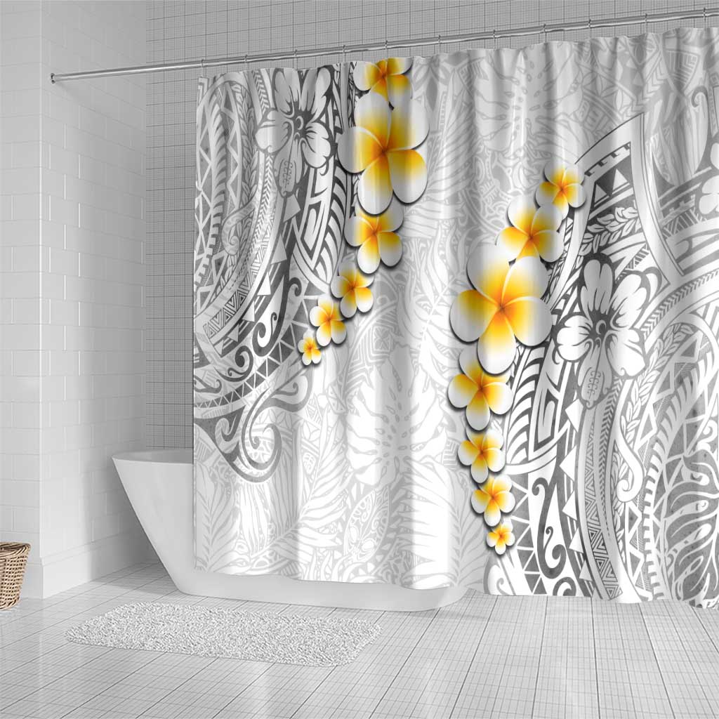 White Tropical Plumeria With Galaxy Polynesian Art Shower Curtain LT14 - Polynesian Pride