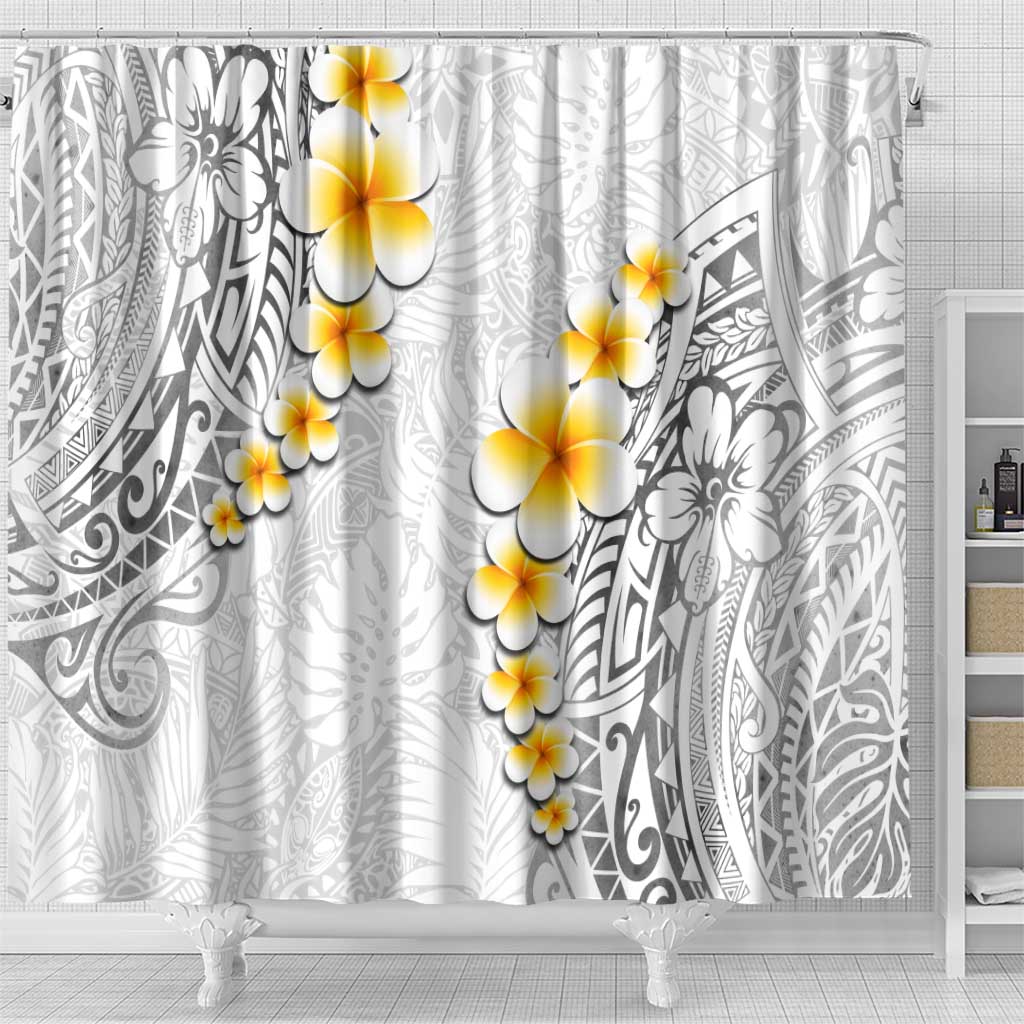 White Tropical Plumeria With Galaxy Polynesian Art Shower Curtain LT14 - Polynesian Pride