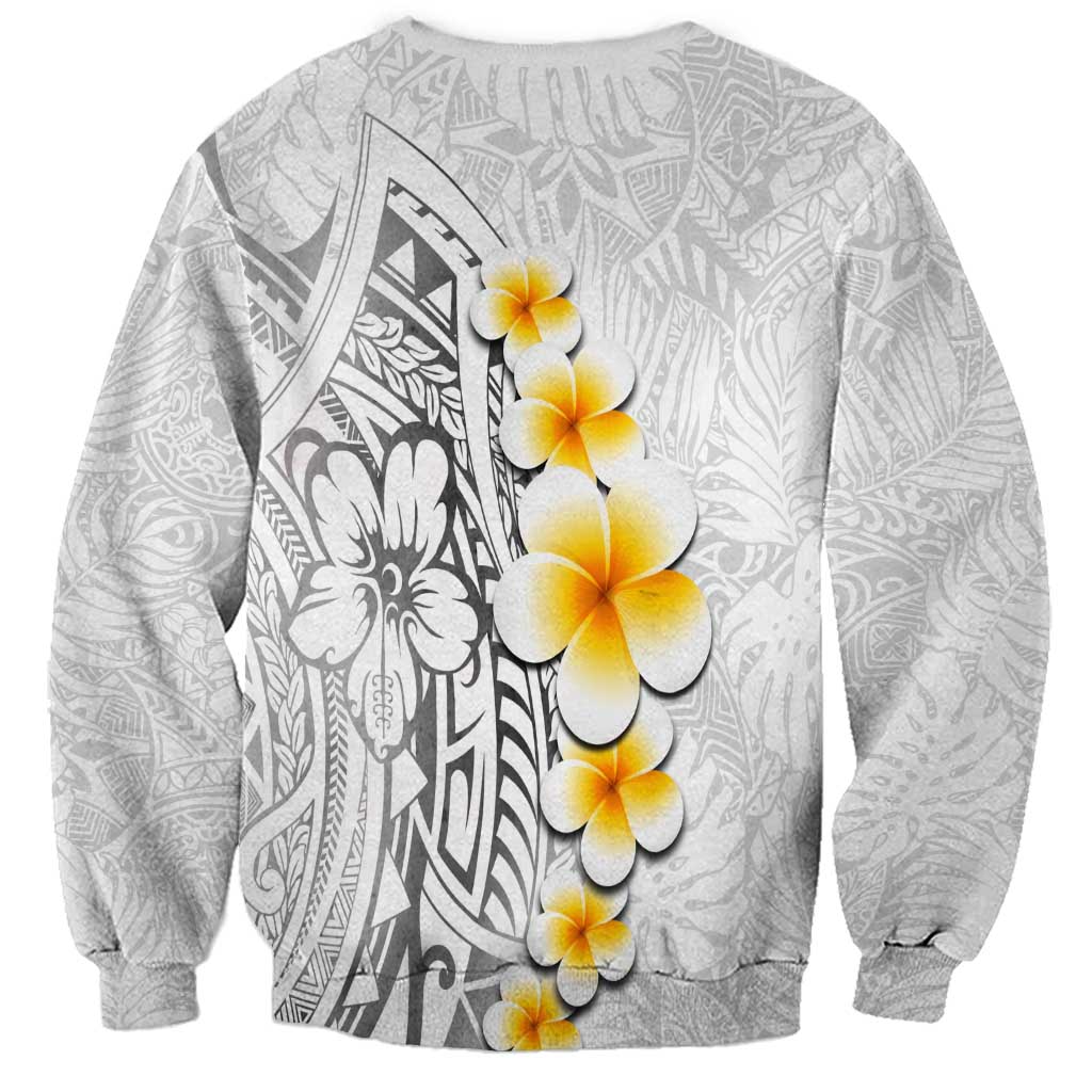White Tropical Plumeria With Galaxy Polynesian Art Sweatshirt
