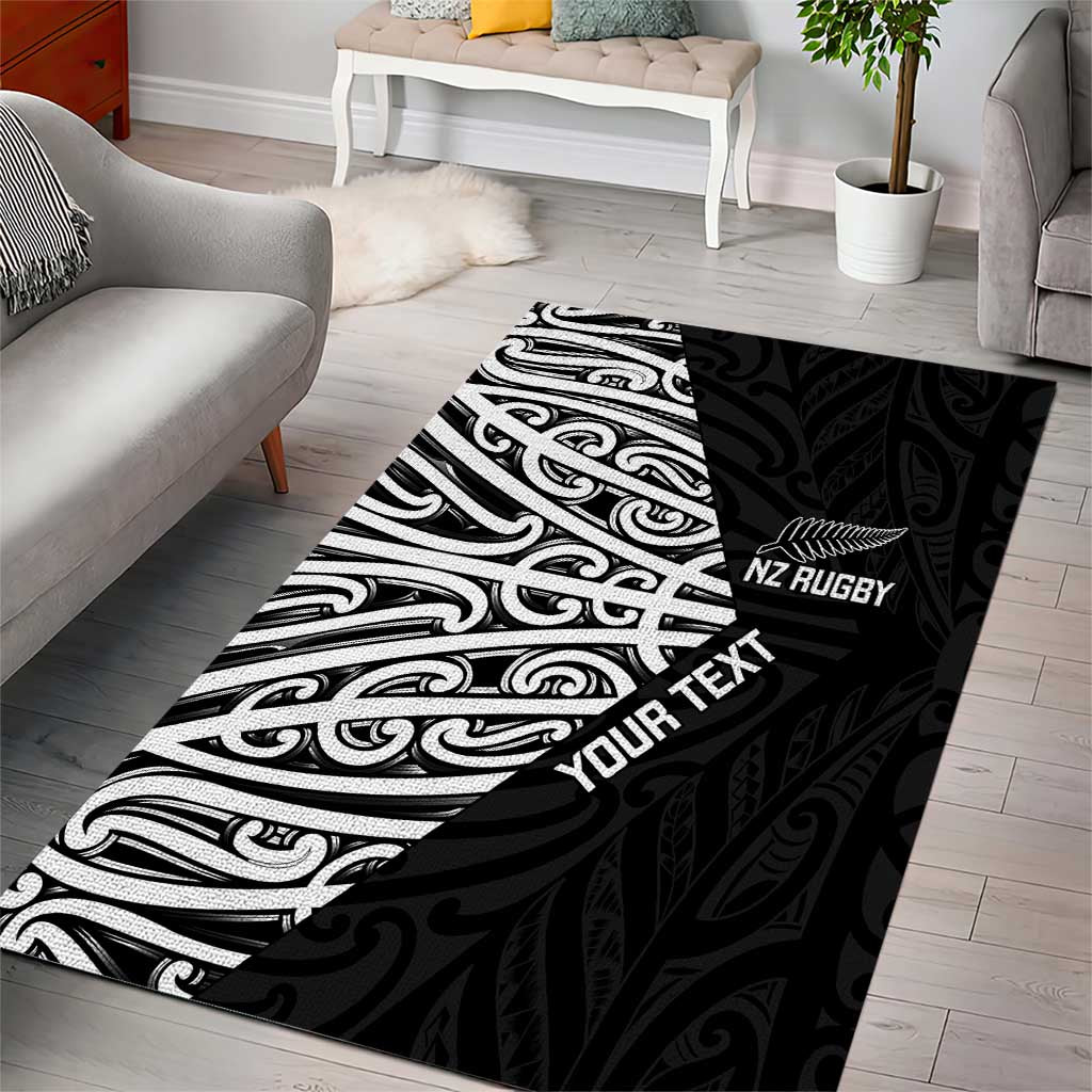 New Zealand Silver Fern Rugby Custom Area Rug Maori Koru Go Black Fern LT14 - Polynesian Pride