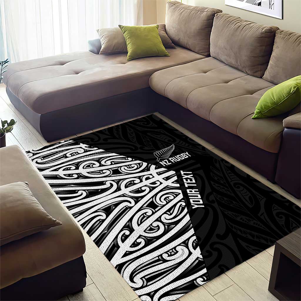 New Zealand Silver Fern Rugby Custom Area Rug Maori Koru Go Black Fern LT14 - Polynesian Pride