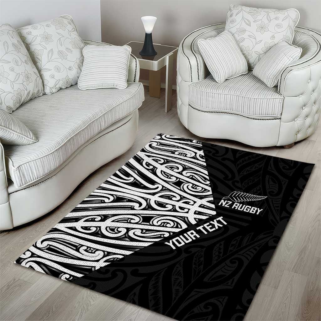 New Zealand Silver Fern Rugby Custom Area Rug Maori Koru Go Black Fern LT14 - Polynesian Pride