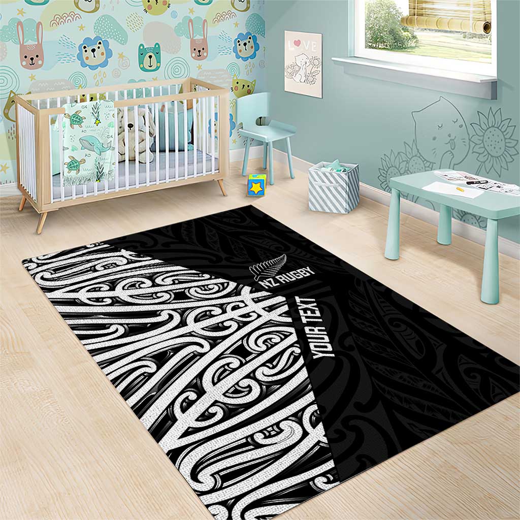 New Zealand Silver Fern Rugby Custom Area Rug Maori Koru Go Black Fern LT14 - Polynesian Pride