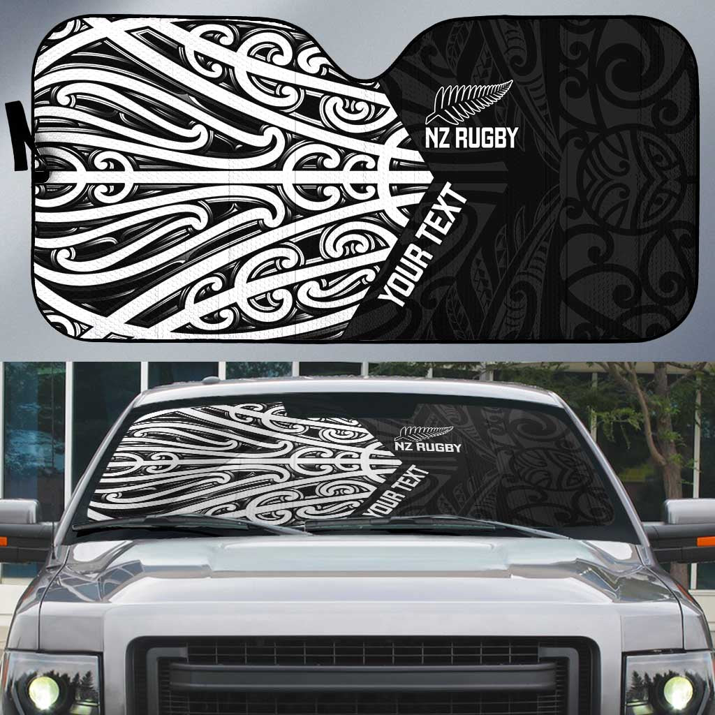 New Zealand Silver Fern Rugby Custom Auto Sun Shade Maori Koru Go Black Fern - Polynesian Pride