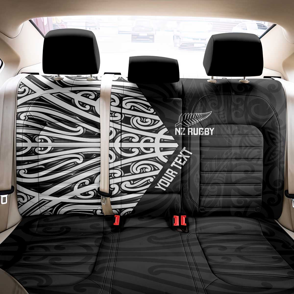 New Zealand Silver Fern Rugby Custom Back Car Seat Cover Maori Koru Go Black Fern - Polynesian Pride